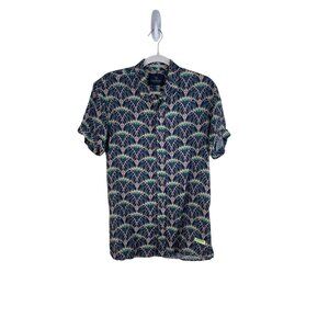 Scotch & Soda Shell Yeah Linen Button Down Short Sleeve Shirt Cabana Greometric